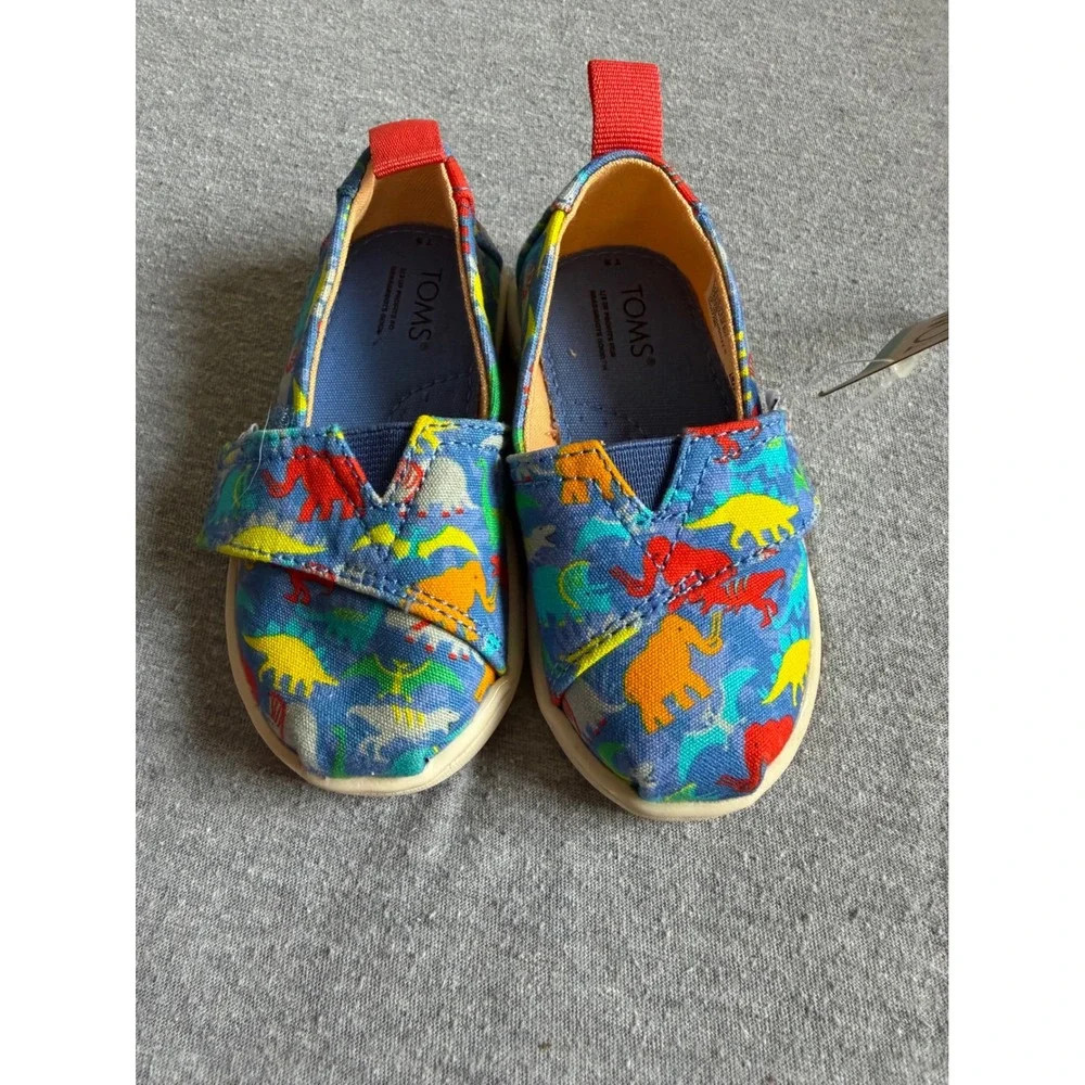 TOMS Shoes Alpargata Dinosaur Graphic Blue Multi Size 5 Toddler